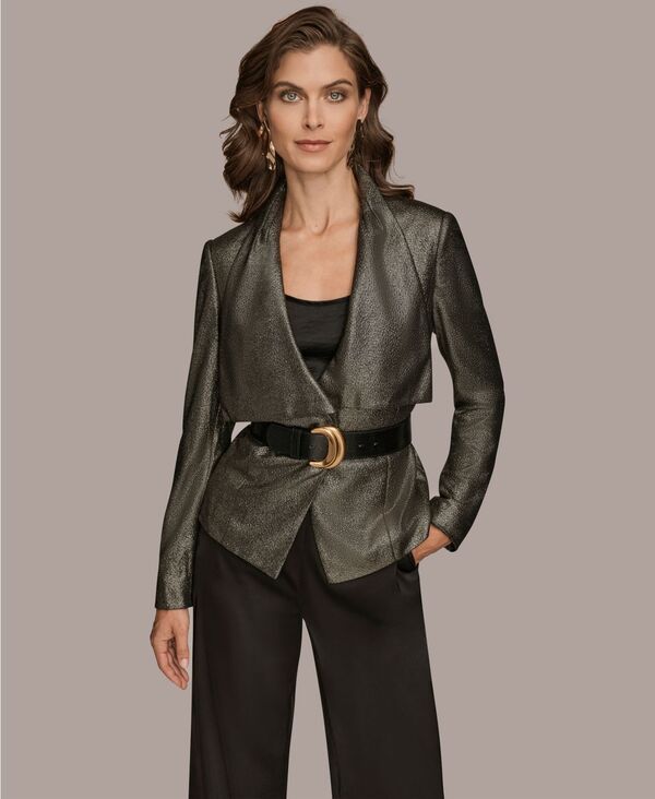 ダナ キャラン ニューヨーク レディース アウター ジャケット・ブルゾン プチ Donna Karanew York Petite Novelty Belted Collared Jacket Blackgold ブラック