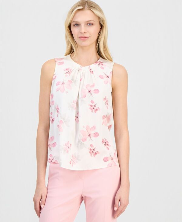 アンクライン レディース トップス シャツ プリーツ プリント ノースリーブ Anne Klein Womens Printed PleatedNeck Sleeveless Top White Dove Multi ホワイト