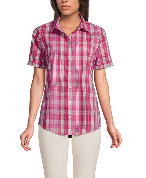 ランズエンド レディース トップス シャツ プチ Lands End Womens Petite Wrinkle Free No Iron Shirt Rustic rose plaid チェック