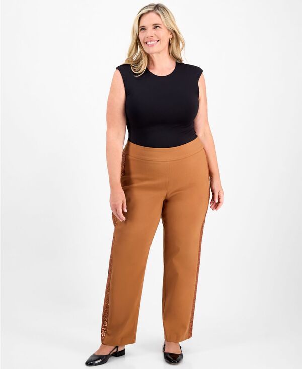 ジェイエムコレクション レディース ボトムス カジュアルパンツ スパンコール JM Collection WomensideSequin Cambridge Pants Macys Exclusive Burnt Amber アンバー