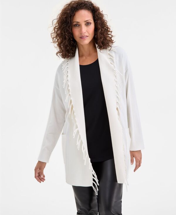 ジェイエムコレクション レディース アウター ニット・セーター カーディガン フリンジ JM Collection Womens Fringe ShawlCollar OpenFront Cardigan Macys Exclusive Neo Natural 6,021円