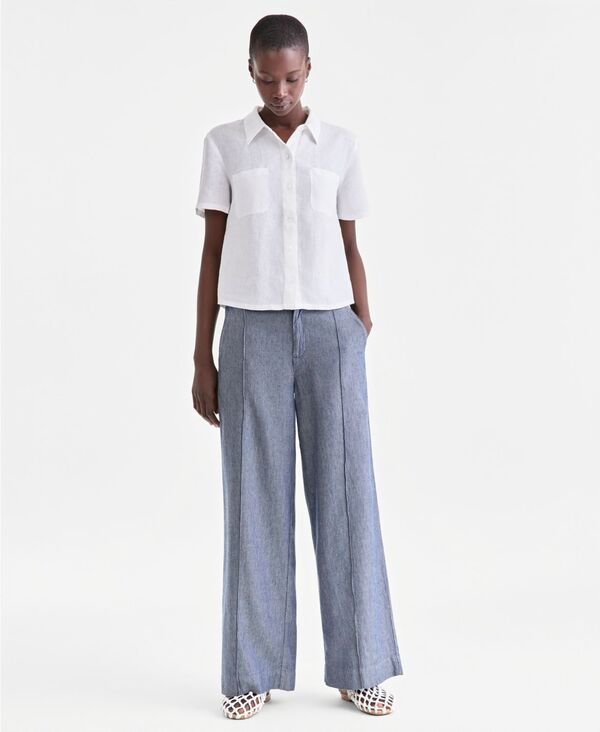 チャータークラブ レディース ボトムス カジュアルパンツ プリーツ リネン Charter Club Womens 100 Linen Woven Pleated WideLeg Pants Created for Macys Denim Twil Delav