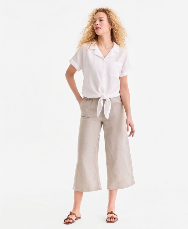 チャータークラブ レディース ボトムス カジュアルパンツ クロップド リネン Charter Club Womens Cropped WideLeg 100 Linen Pants Exclusively at Macys Flax Delave