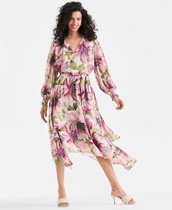 アイエヌシー インターナショナル コンセプト レディース トップス ワンピース フラワー柄 ミディ フラワー INC International Concepts Womens Floral Midi Dress Farrah Bouquet