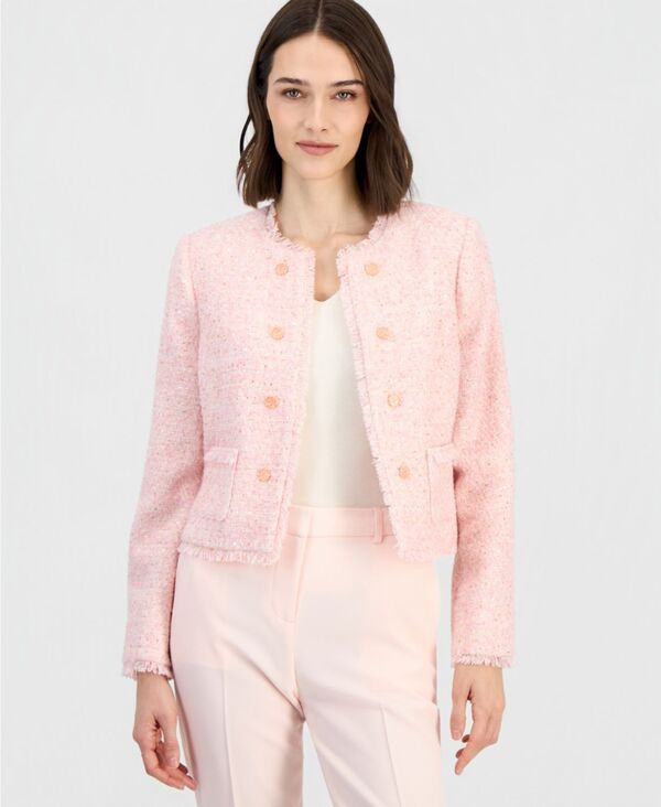 タハリエーエスエル レディース アウター ジャケット・ブルゾン プチ クロップド Tahari ASL Petite Padded Cropped Collarless Jacketea Rose