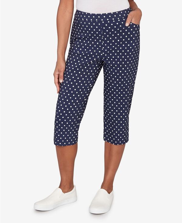アルフレッド ダナー レディース ボトムス カジュアルパンツ ドット柄 ドット プチ デニム キャップ Alfredunner Petite Port Side Polka Dot Flat Front Denim Capri Pants NavyWhite