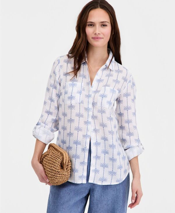 チャータークラブ レディース トップス シャツ リネン Charter Club Womens 100 Linen Shirt Created for Macys Palm Bright White ホワイト