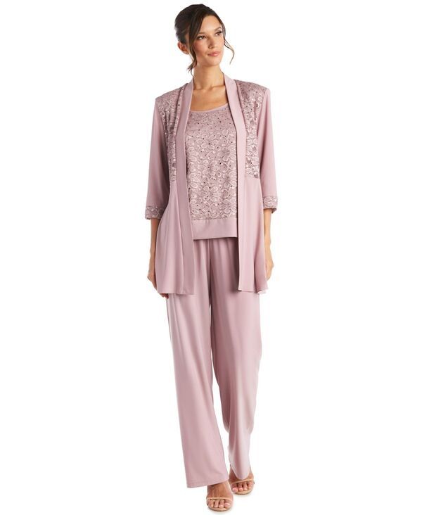 アールアンドエムリチャーズ レディース アウター ジャケット・ブルゾン プチ パンツ R M Richards Petite Round Neck Top Jacket Pants 3Piece Set Mauve 25,060円