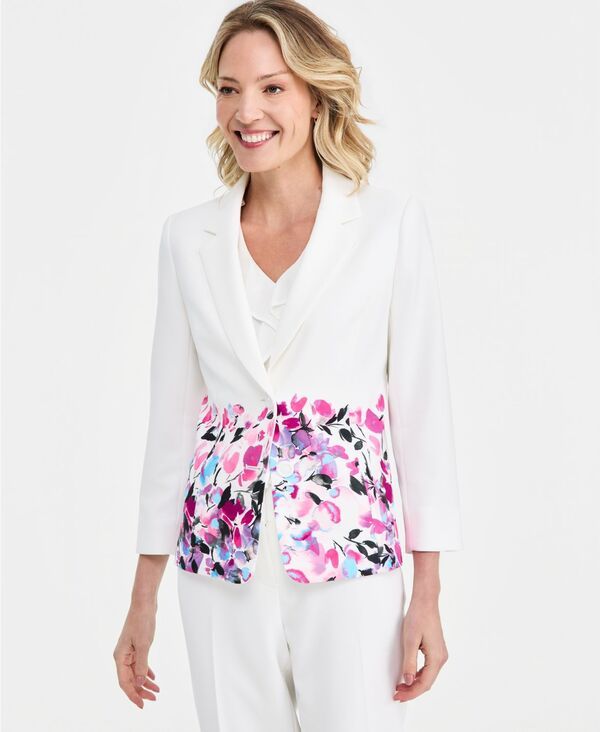 カスパール レディース アウター ジャケット・ブルゾン フラワー柄 プチ プリント ブレザー フラワー Kasper Womens FloralPrint DoubleButton Blazeregular Petite Lily White Multi ホワ
