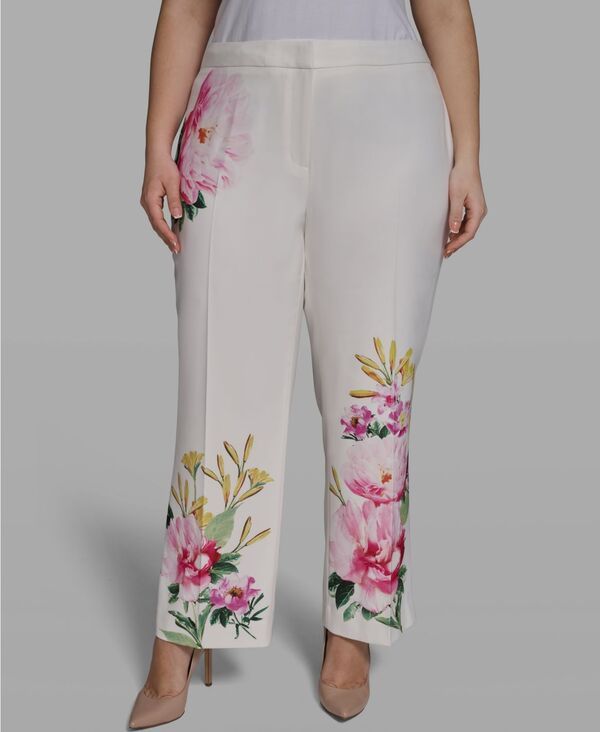 カール ラガーフェルド レディース ボトムス カジュアルパンツ フラワー柄 プラスサイズ レース フラワー KARLAGERFELD PARIS Plusize Placed Floral WideLeg Pantsoft White ホワイト