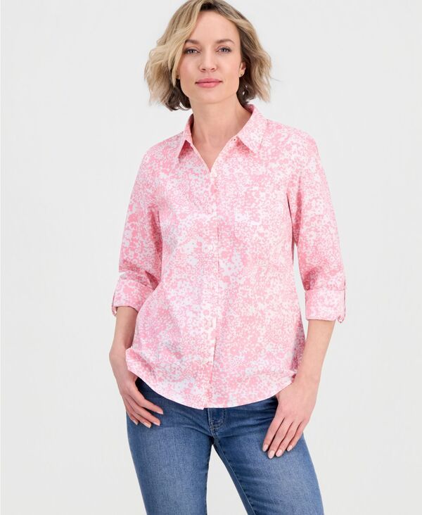 ナウティカ レディース トップス シャツ Nautica Womens Patterned RollTab Shirt English Rose Bright White ホワイト