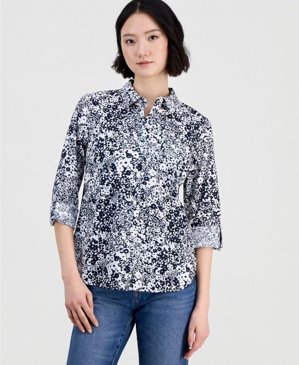 ナウティカ レディース トップス シャツ Nautica Womens Patterned RollTab Shirt Night Sky Bright White ホワイト
