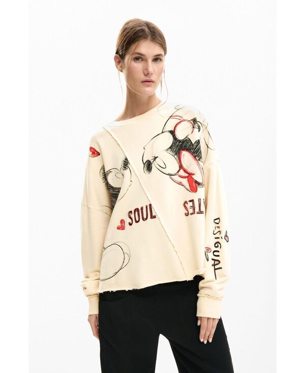 デジグアル レディース アウター パーカー・スウェット シャツ Desigual Womensweatshirt Mickey Minnie Mouse Off white オフホワイト