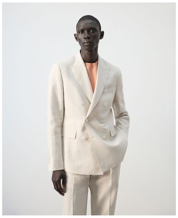 マンゴ メンズ アウター ジャケット・ブルゾン ブレザー リネン MANGO Mens Amalfi Linen SlimFit DoubleBreasted Suit Blazer Ecru エクリュ