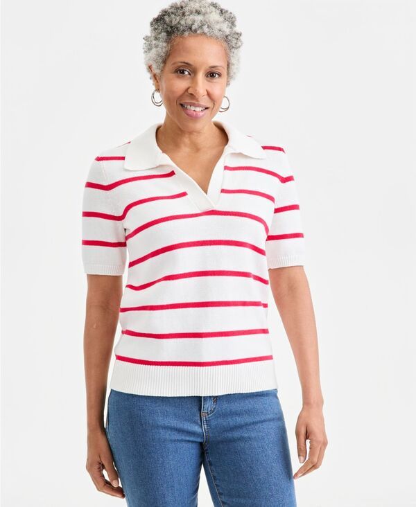 スタイルアンドコー レディース アウター ニット・セーター コットン Style Co Womenstriped Cotton ElbowSleeve Johnny Collar Sweater Macys Exclusive Shiitake ストライプ