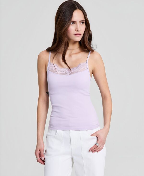 アンドノウディス レディース トップス タンクトップ レース ニット And Now This Womenseamless LaceTrim RibKnitank Top Macys Exclusive Lilac Air ライラック