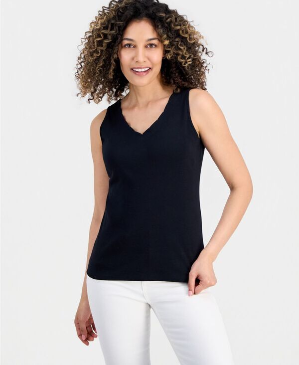 スタイルアンドコー レディース トップス タンクトップ Vネック プチ Style Co Petite Scalloped VNeck Tank Top Macys Exclusive Deep Black ブラック 6,466円