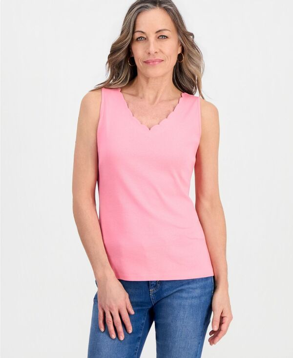 スタイルアンドコー レディース トップス タンクトップ Vネック プチ Style Co Petite Scalloped VNeck Tank Top Macys Exclusive Flower Ginger