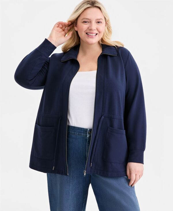 スタイルアンドコー レディース アウター ジャケット・ブルゾン プラスサイズ ニット フリース Style Co Plusize Lux Soft Fleece Anoraknit Jacket Macys Exclusive Industrial Blue