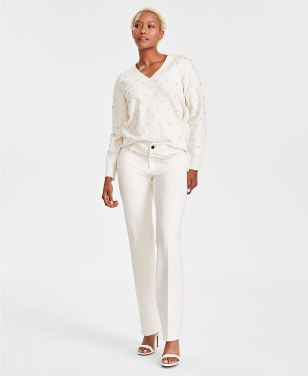 アンクライン レディース ボトムス カジュアルパンツ フレア Anne Klein Womens Flare Leg Compression Pant White Dove ホワイト