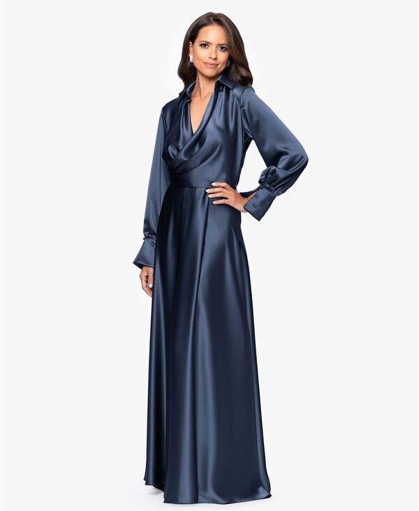 エスケープ レディース トップス ワンピース 長袖 XSCAPE Womens Collared LongSleeve Dress Navy ネイビー