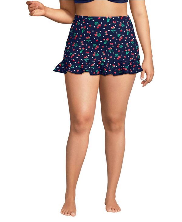 ランズエンド レディース ボトムスカート フリル裾 フリル ミニ Lands End Womens Ruffle Hemini Swim Skirt Navyberry dot ネイビー