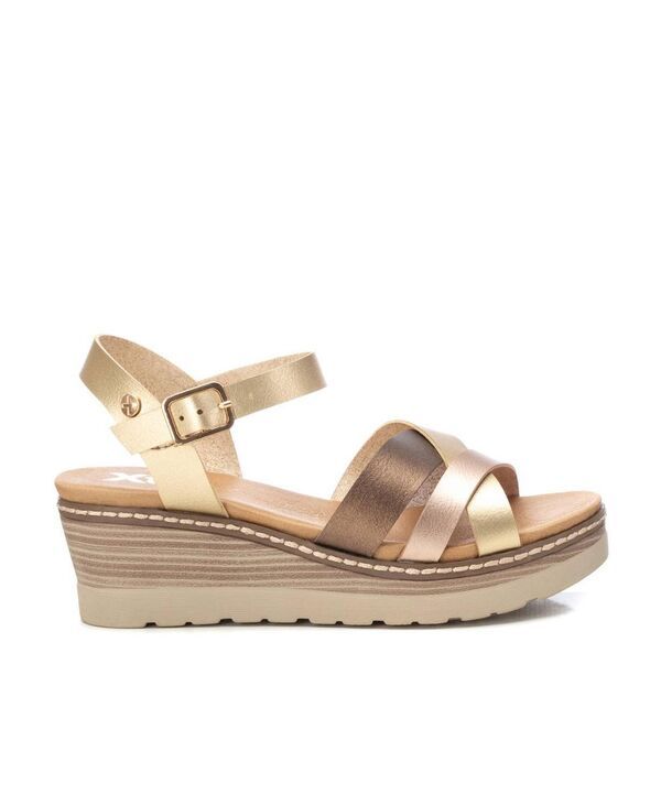 キシタイ レディース シューズ サンダル Womens Wedge Strappy Sandals By XTI Gold ゴールド