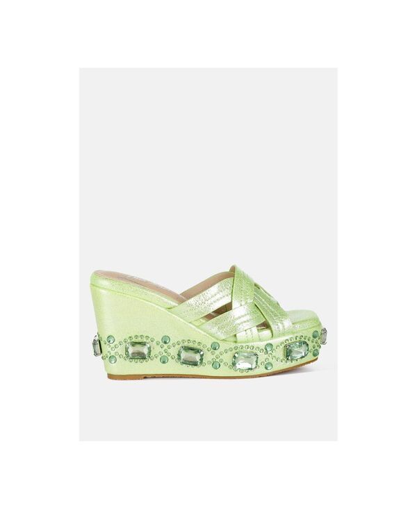 ロンドンラグ レディース シューズ サンダル カットアウト London Rag Womens Blistronichunky Diamante Rhinestone CutOut Sandals Lime green shimmer fabric ライム