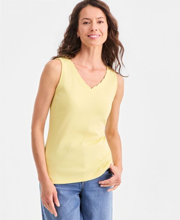 スタイルアンドコー レディース トップス シャツ Vネック ノースリーブ コットン Style Co Womens Cotton Scalloped VNeck Sleeveless Top Exclusively at Macysunshine
