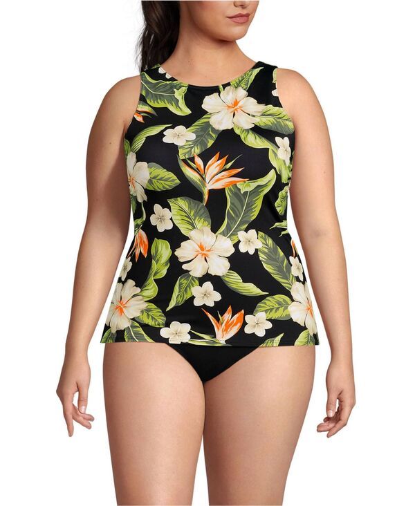 ランズエンド レディース 水着 トップのみ ハイネック Lands End Womens High Neck UPF 50 Sun Protection Modestankini Swimsuitop Hibiscus floralblack ブラック