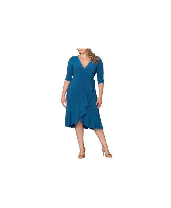 キヨナ レディース トップス ワンピース プラスサイズ フリル ミディ Kiyonna Plusize Whimsy Ruffled Midi Wrap Dress Aegean blue ブルー