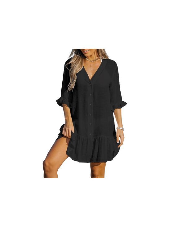 カップシー レディース トップス ワンピース フリル Cupshe Womens Ruffled Swim CoverUp Dress Black ブラック