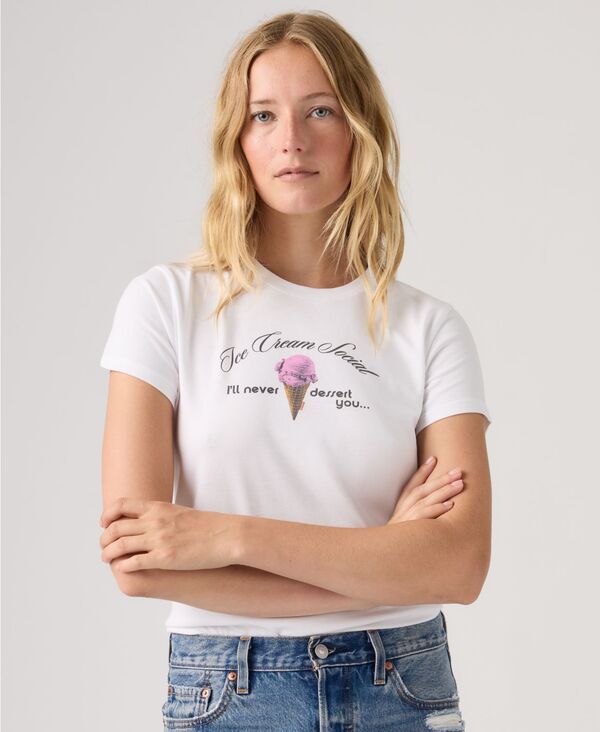 リーバイス レディース トップス Tシャツ クルーネック コットン Levis Womens The Perfect Crew Neck Cotton TShirt Roll With It Bright White ホワイト