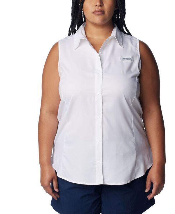 コロンビア レディース トップス シャツ プラスサイズ ノースリーブ Columbia Plusize PFG Tamiami ButtonFront Sleeveless Top White ホワイト