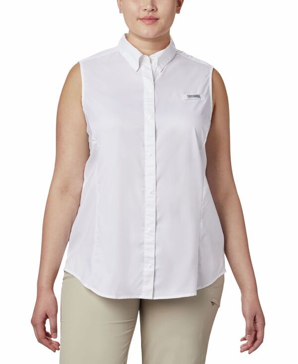 コロンビア レディース トップス シャツ プラスサイズ ノースリーブ Columbia Plusize PFG Tamiami ButtonFront Sleeveless Top White ホワイト