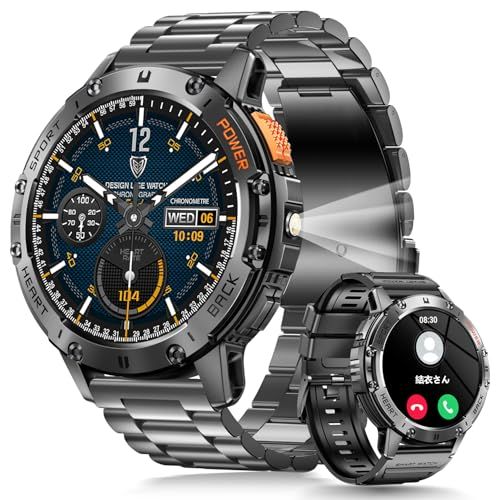 スマートウォッチ 1.43インチAMOLED大画面【2026年究極進化 懐中電灯 2種ベルト付き 軍用規格 常時表示】スポーツウォッチ 時間設定 耐衝撃 Bluetooth5.3通話 iPhone アンドロイド対応 腕時計 HDパンダガラス 816bd606