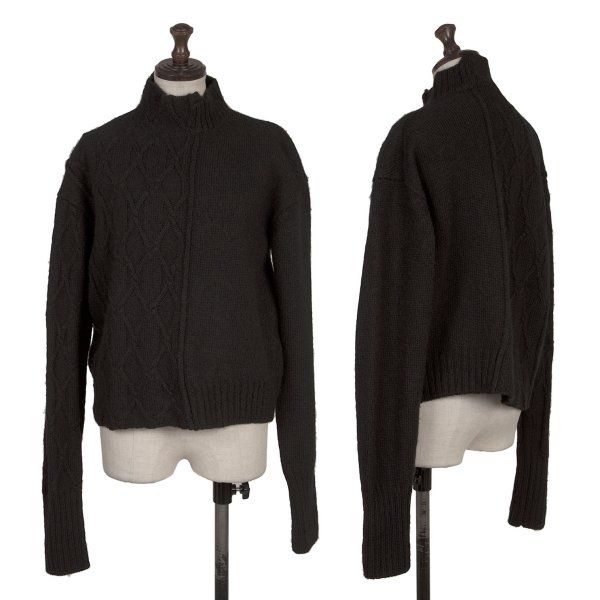 ヨウジヤマモト ファムYohji Yamamoto FEMME ケーブルニット切替ハイネックニットセーター 黒2