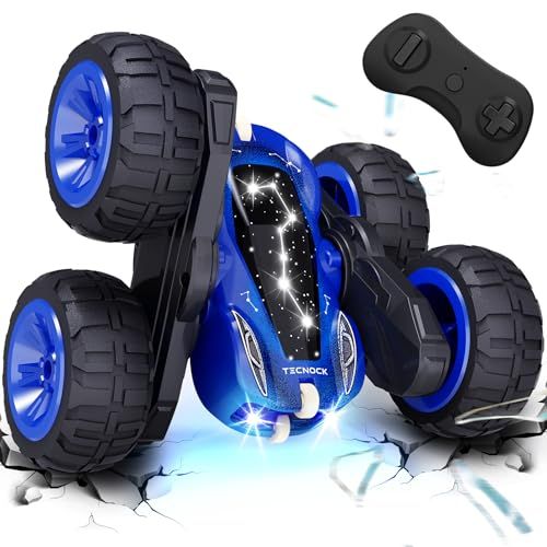Tecnock 子供向け スタント おもちゃ ラジコンカー 360度回転 両面走行 USB Type-C充電式 4WD オフロード RCカー 男の子 誕生日 プレゼント (ブルー)Y b725b21c