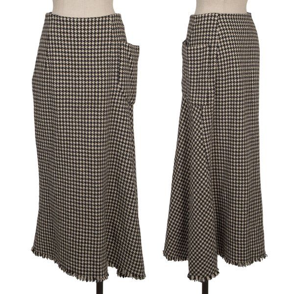 ヨウジヤマモト ファムYohji Yamamoto FEMME 千鳥格子ヘムフリンジロングスカート 黒白2