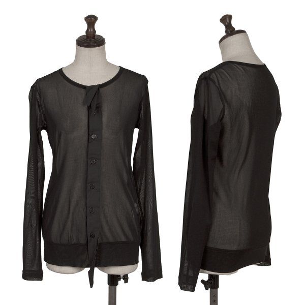 ヨウジヤマモト ファムYohji Yamamoto FEMME フリルフロント切替メッシュカーディガン 黒2