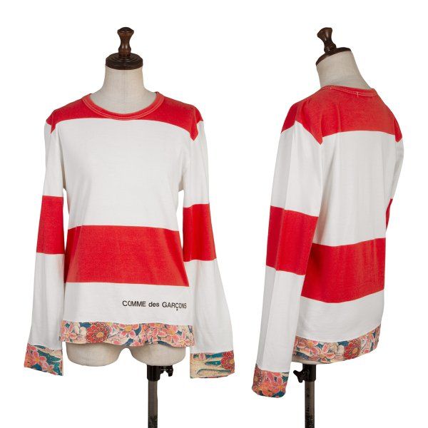 コムデギャルソンCOMME des GARCON 裾フローラルプリントボーダーカットソー 白赤他S