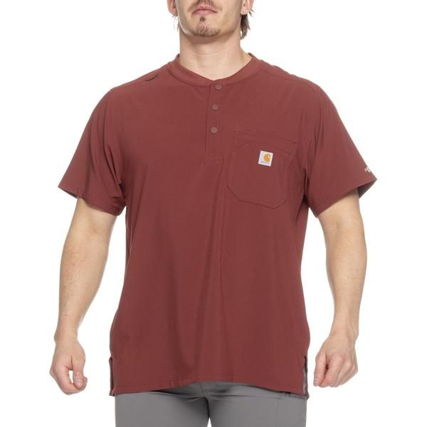 カーハート メンズ トップス Tシャツ Carhartt C16310 Force CrossFlex Henley Scrub Top Modern Fit Short Sleeve Sable