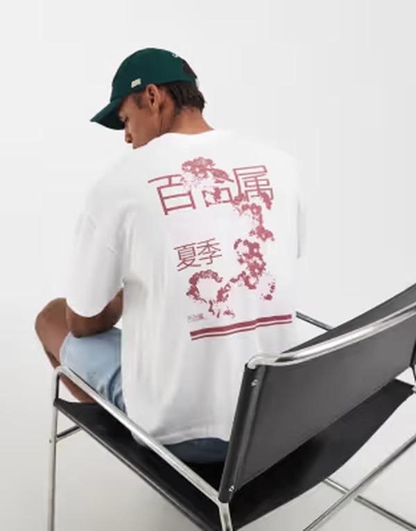 エイソス メンズ トップス Tシャツ グラフィック ASOS DESIGN oversized tshirt with cherry blossom graphic WHITE ホワイト