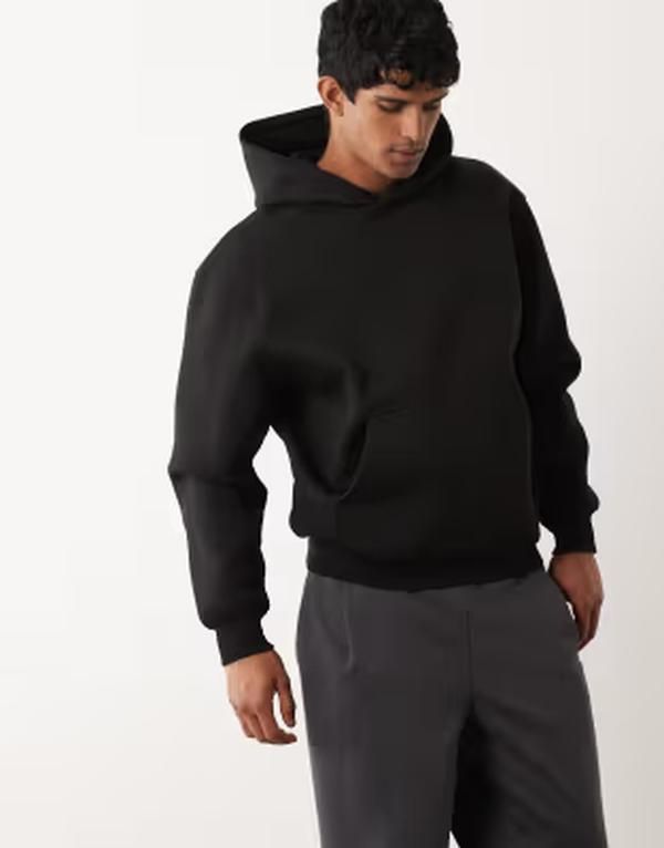 エイソス メンズ アウター パーカー・スウェット スキューバ ASOS DESIGN heavyweight relaxed hoodie in scubastyle fabric Black ブラック