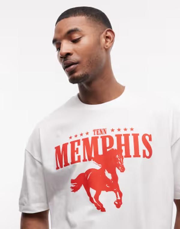 エイソス メンズ トップス Tシャツ グラフィック ASOS DESIGN boxy oversized tshirt with cowboy graphic WHITE ホワイト