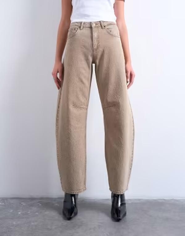 トップショップ レディース ボトムス デニムパンツ ジーンズ Topshop Barrel high rise jeans in washed beige ベージュ