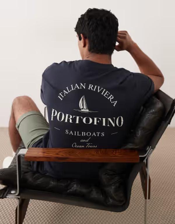 オンリーアンドサンズ メンズ トップス Tシャツ プリント ONLY SONS oversized Tshirt with Portofino back print Navy Blazer ネイビー