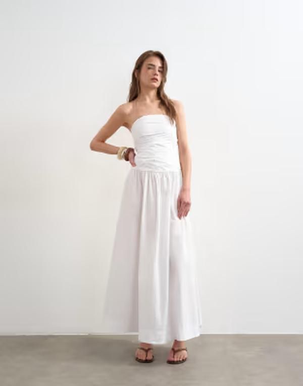トップショップ レディース トップス ワンピース ギャザー ストラップレス Topshop ruched strapless midaxi dress WHITE ホワイト