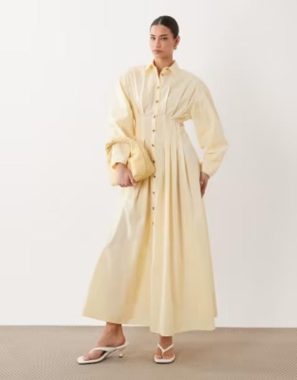 エイソス レディース トップス ワンピース シャツ マキシ ASOS DESIGN cinchedetail maxi shirt dress in buttermilk 19,156円