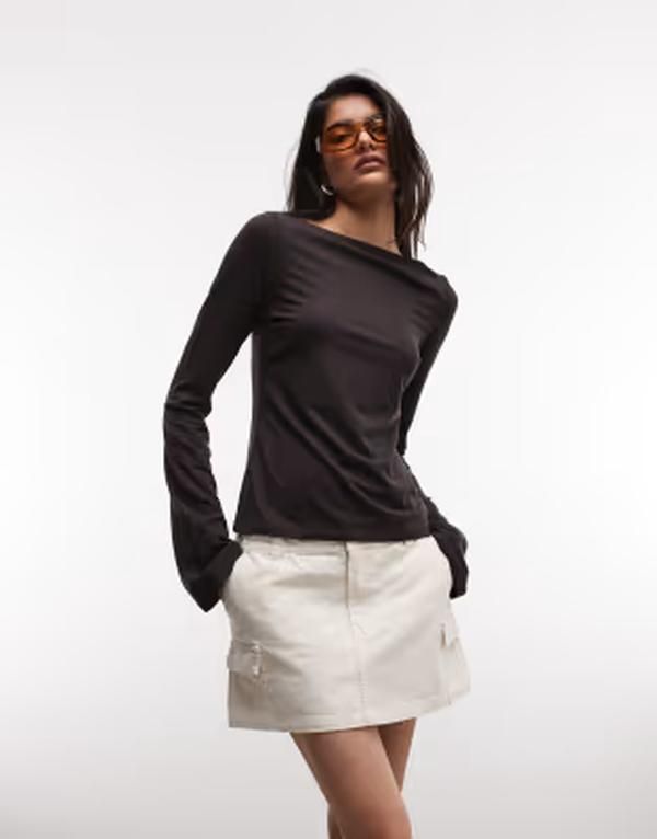モンキ レディース ボトムスカート ミニ コットン Monki cotton cargo mini skirt with pockets Off white オフホワイト